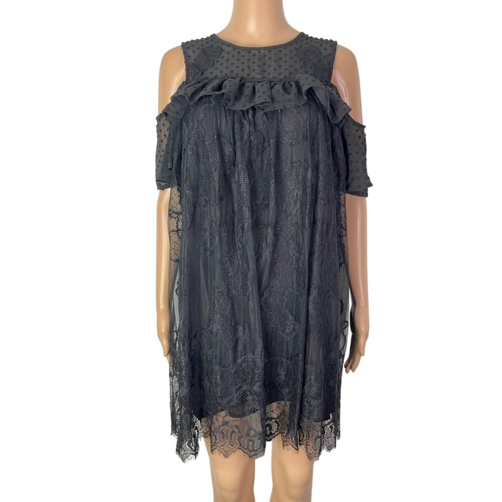 New Foxiedox x Anthropologie Cold Shoulder Lace Babydoll Sheer 90s Style Dress
